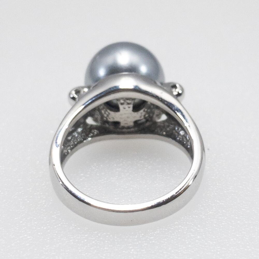 Technibond Faux Black Pearl Statement Ring | Silver Tone | Size 6 - Picture 7 of 11